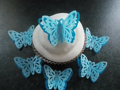 12 PRECUT Double Blue Edible Wafer/rice Paper Butterflies Cake/cupcake Toppers2 • £3.05
