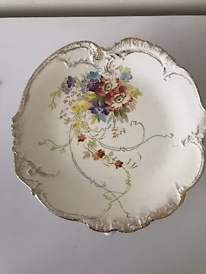 Antique Franz Anton Mehlem German Plate Gold & Floral  Pedestal Plate Royal Bonn • £26.75