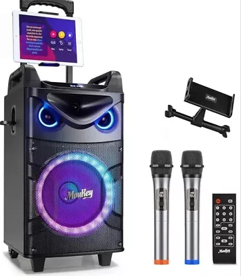 🎤  Moukey 10  Bluetooth Karaoke 160W Machine Speaker Subwoofer DJ Light Party • £44.34