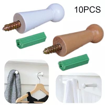 10x WOODEN Coat Jacket Towel Mug Shaker Peg Wood HooK With Screw/Wall Plugs Sets • £9.99