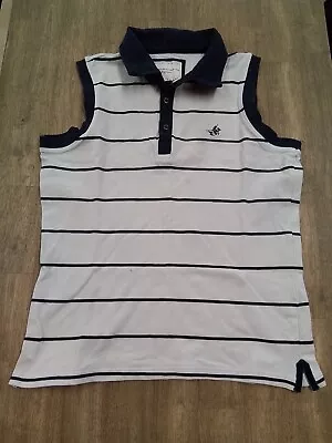 White With Navy Stripes Joules Sleeveless Polo Shirt Size 18 CAL 1948 • $10.10