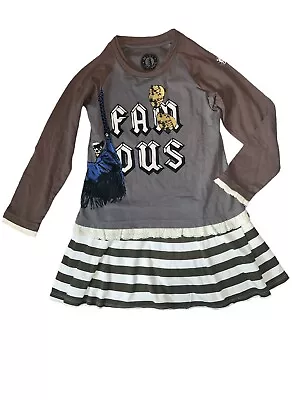 Mini Shatsu Girls Famous Chihuahua Fringe Bag Striped Long Sleeve Dress 7 • $27.95