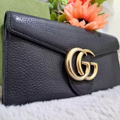 Gucci GG Marmont Continental 400586 Folding Long Wallet Black Excellent Genuine • $279.90