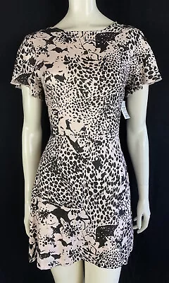 NEW Volcom Stone Row Pink & Black Floral Leopard Print Open Back Dress Small • $21.23