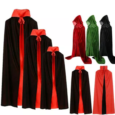 Halloween Hooded Velvet Cloak Robe Medieval Witchcraft Cape Robe Costume Unisex • £7.25