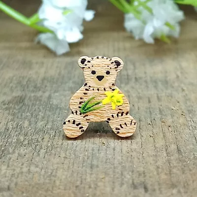 Daffodil Pin Handmade Daffodil Gift Cute Tiny Teddy Bear Pin Welsh Jewellery UK  • £4.90