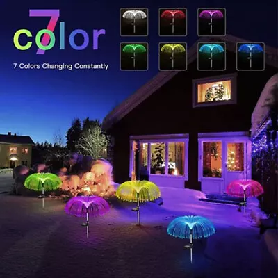 $15.45 • Buy 2PCS Solar Power Garden Lights LED 7Color Changing Stake Jellyfish Light Outdoor