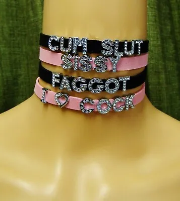 ANY SIZE Personalize Choker Faux Leather Black Pink BDSM DDLG Sissy Cum Slut • $25.95