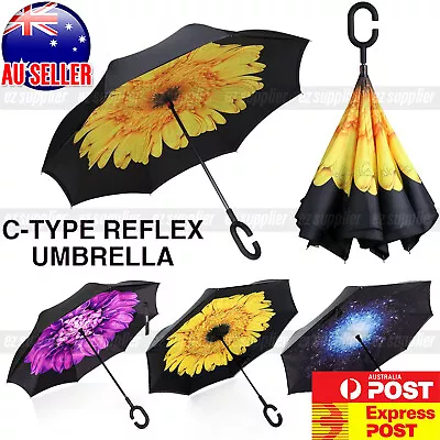 Umbrella C-handle Reverse-Design Windproof Double Layer Upside Down Inverted HOT • $13.15