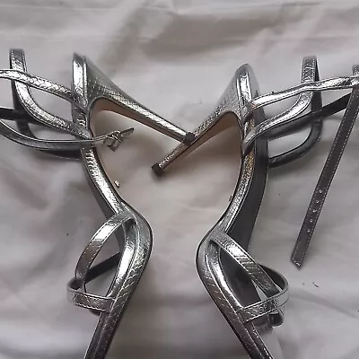 Silver Stiletto Heel Sandals Size 6 Uk Very Good Condition By Faith • £16.80