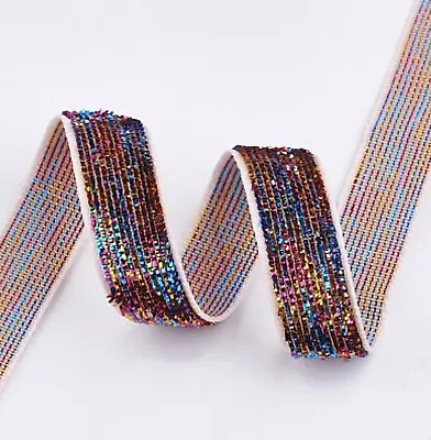 5x Yards 10mm Glitter Sparkly Velvety Polyester Ribbon - Pick Your Colour • £2.99