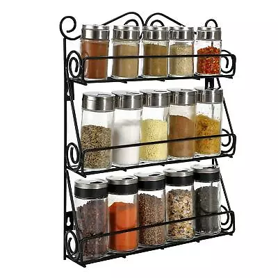 Vinsani Spice Rack 3 Tiers Space Saving Free Standing  Wall Mountable Black • £9.99