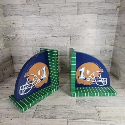 BeriWinkle Football Wooden Bookends Sports Green/Blue Style #BE112 • $17.99