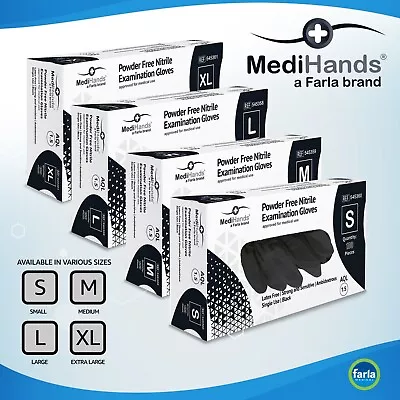 MediHands Nitrile Gloves - Disposable Black Gloves - Powder Free & Latex Free • £50