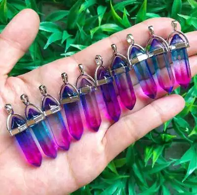 10pcs Rainbow Glass Healing Pendant Natural Gemstone Hexagon Bead Point Crystal • $0.01