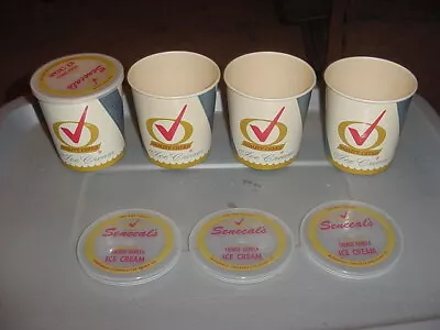 VINTAGE NOS SENECALS FRENCH VANILLA ICE CREAM CONTAINER LOT OF 4 WITH LIDS 1960s • $12.75