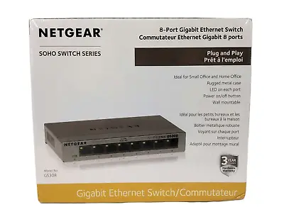 New NETGEAR 8-port 10/100/1000mbps Gigabit Ethernet Switch GS308-100PAS • $27.99