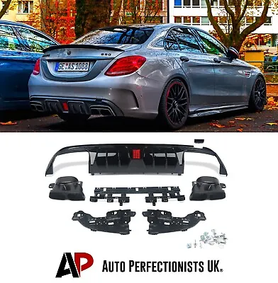 Mercedes C Class W205 AMG Line C63S Brabus Style Gloss Black Rear Diffuser 14-18 • $387.07