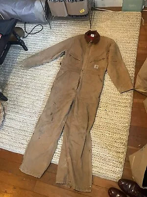 VINTAGE Carhartt Coveralls Adult Large Beige Canvas Insulated Work Made In USA • $45