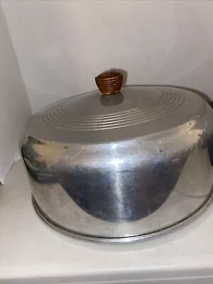 Vintage Aluminum Metal Cake Pie Cover Dome Lid Wood Knob Handle 10” Saver 1950s • $11.99