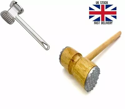 Aluminium & Wooden Meat Mallet Tenderiser Metal Teeth Steak Beef Chicken Hammer  • £4.99