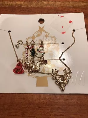 H&M Christmas Holiday Necklace With 7 Charms Bell Tree Candy Cane NWT (CT) • $12.99