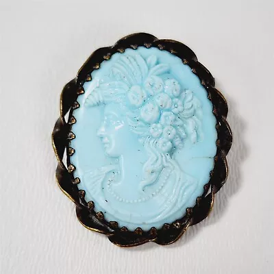 Vintage Light Blue Glass Cameo Brooch Pin • $39.95