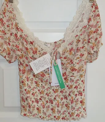 STITCH & PINE Shirt Cropped Midriff Peasant Flower Elastic Size Small • $11.49