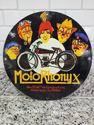 Vintage Moto Rhony X Porcelain Sign Antique Motorcycle Bike Sales Repair Service • $174.63