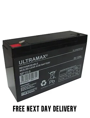 ULTRAMAX NP10-6 6V 10AH (as 12Ah) Emergency Lighting Battery With 4.8MM FAST-ON • £17.99