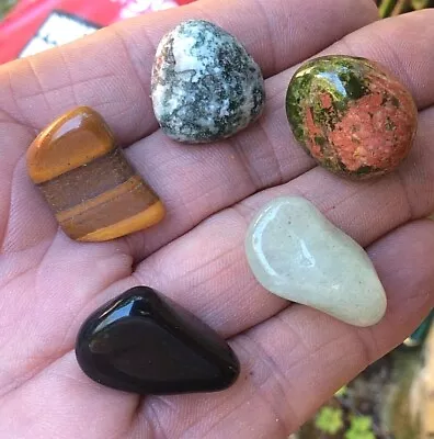 $3.73 • Buy 5 X ASSORTED TUMBLE STONES AVENTURINE ONYX UNAKITE Etc 20mm - 23mm BAG & ID CARD