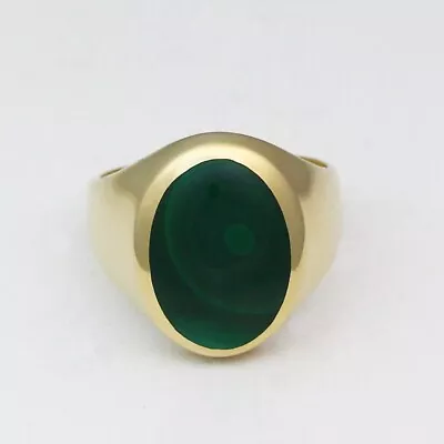 14K Yellow Gold Cabochon Malachite Vintage KABANA Signed Ring - Size 10 • $1350