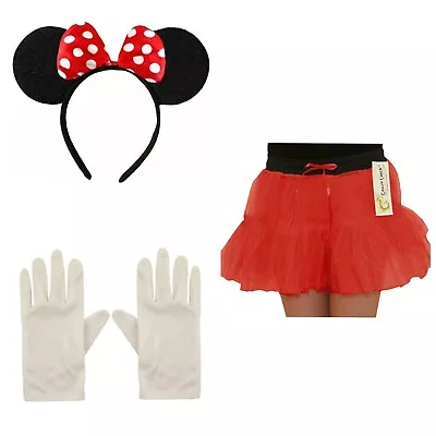 Minnie Mouse Girls Fancy Dress Set Tutu Headband Gloves Hen Party Accessory • £9.99