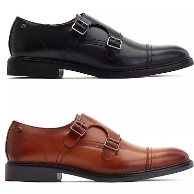 Base London Monk Shoes Mens Formal Diablo Leather Smart Double Strap Buckles • $122.53