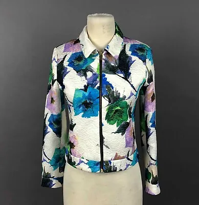 Zara Jacket Women's Small Full Zip Blazer Bold Floral Print Cropped Bomber • $24.95