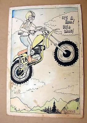 Vintage 1970's Dirt Bike Sketch Art Gary Hemenway With PATINA • $99.95