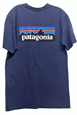 Patagonia Mens Size M Blue Short Sleeve Mountain Logo Cotton T-Shirt (L7) • $16.19