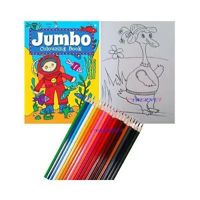 A4 JUMBO CHILDREN'S COLOURING BOOK Fun Pictures Learning 150 Pgs + 20 PENCILS • £5.69