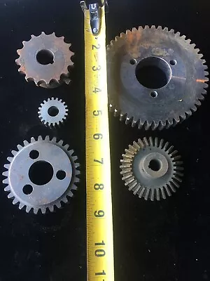 Industrial Machine Steel Lot Of 5 Gears/Cogs Steampunk Art Parts Lamp Base Lot 7 • $46.79