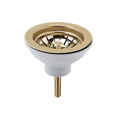 Nuie Kitchen Sink Waste With 90mm Strainer Basket Brushed Brass Modern Plug • £16.95