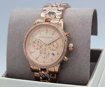 New Authentic Michael Kors Ritz Rose Gold Glytz Chronograph Women's Mk7223 Watch • $159.99