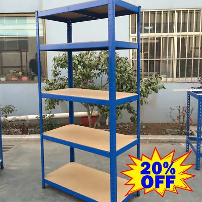 5 Tier Metal Shelving Units Storage Racking Shelves Garage Warehouse Shed - Blue • £22.20