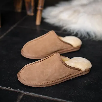 Deluxe Men's Sheepskin Slipper Mule W/ Lightweight Hard Sole Mens Suede Slippers • £34.99