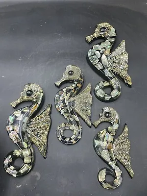 Set Of 4 1960s Wondermold Seahorse Wall Plaques Lucite Resin Abalone Shell VG • $71.99