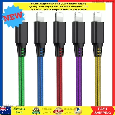 IPhone-Charger 5 Pack 2m 6ft Cable Phone Charging Syncing Cord Charger Cable-Au • $22