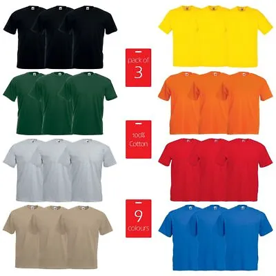 3 PACK MENS T-Shirts  100% PLAIN COTTON T SHIRTS  Fruit Of The Loom Tee Shirts • £10.95