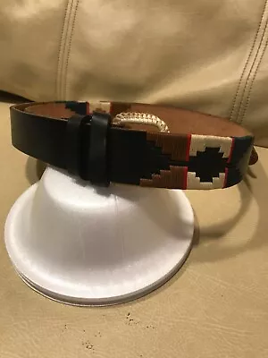 Native American Indian Leather Belt W/ Tribal Design And Hand Wrapped Buckel  • $25