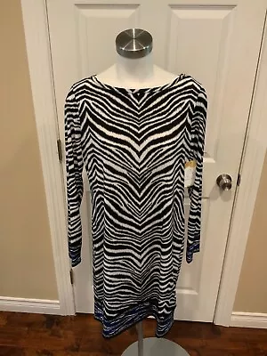 Michael Kors Black & White Zebra Print Shift Dress Size L - NWT! • $45.56