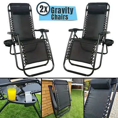 £72.98 • Buy 2x Zero Gravity Chair Sun Lounger Outdoor Garden Folding Reclining W/holder
