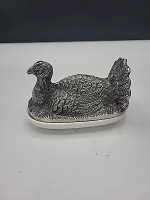 Unique Metal Pewter Turkey Covered Butter Dish Holidays EUC Free Shipping • $88.88